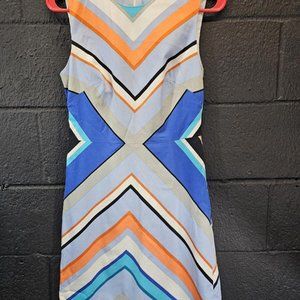 Maggy London Women 4 sheath Dress Stripe Blue  White Sleeveless Knee Length Zip